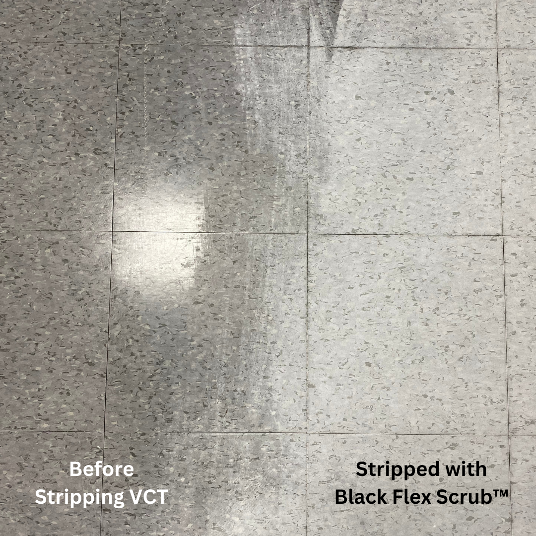 Before and after stripping VCT with Black Flex Scrub