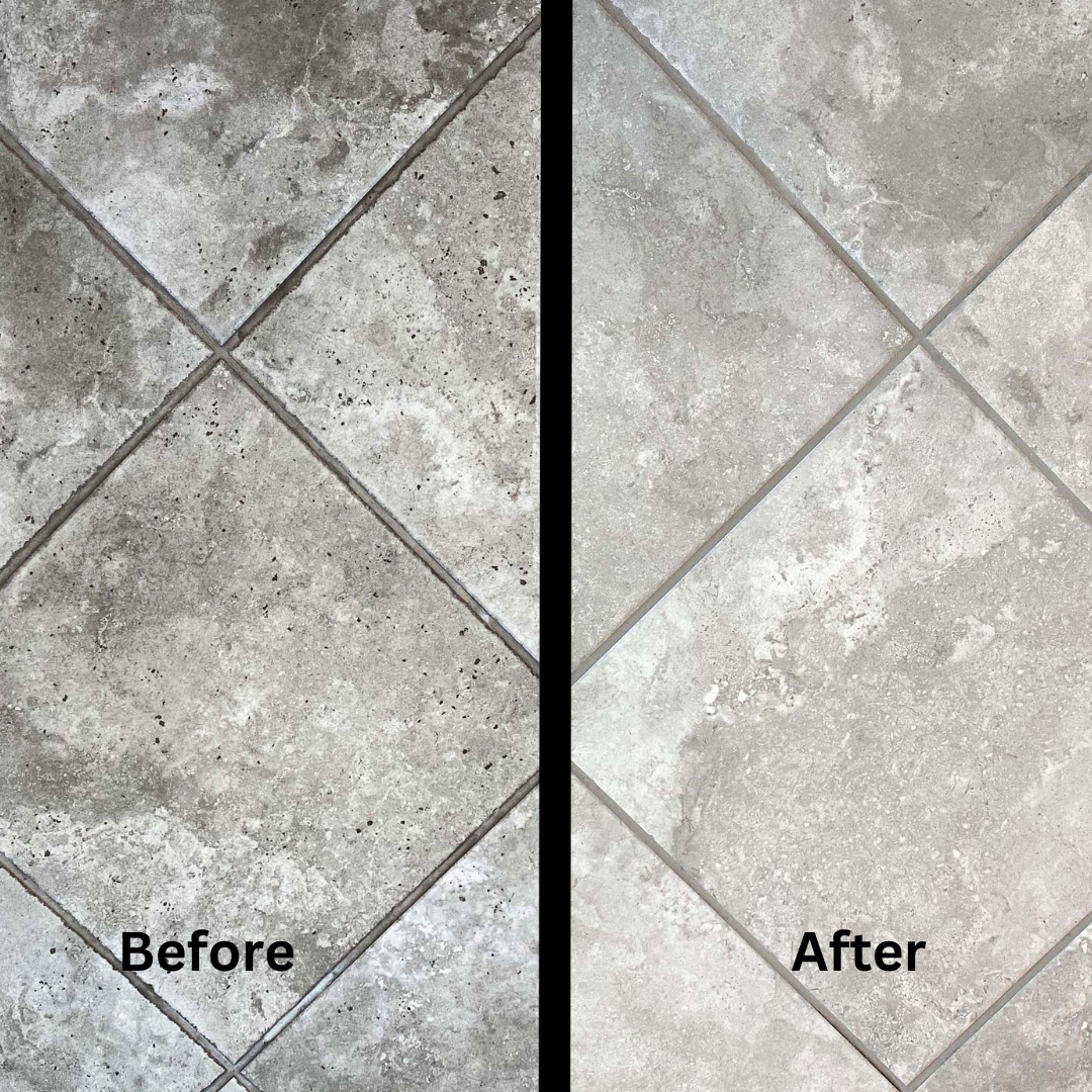 Flex Scrub on tile before and after