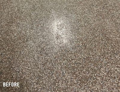 Terrazzo floor with wax not looking good, shiny or smooth