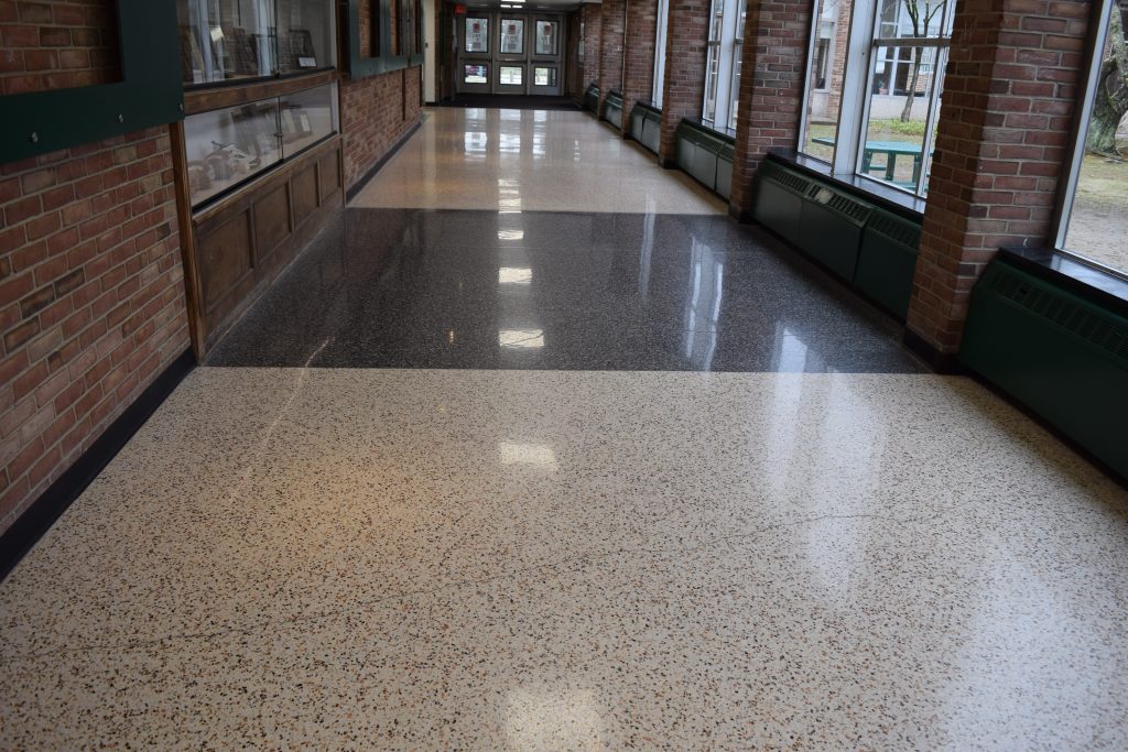 Shiny and bright polished terrazzo hallway