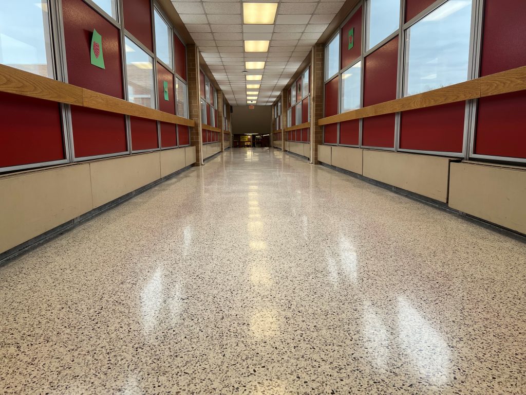 terrazzo hallway polished with the Diamond Devil System