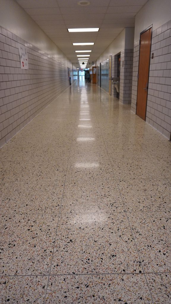 Shiny terrazzo hallway polished with Diamond Devil System