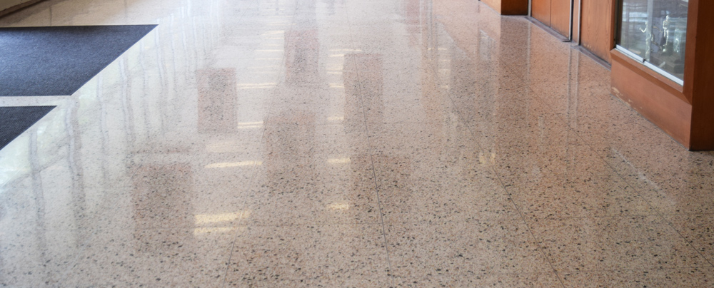 Tyrone School terrazzo floors shiny after the use of Diamond Devil