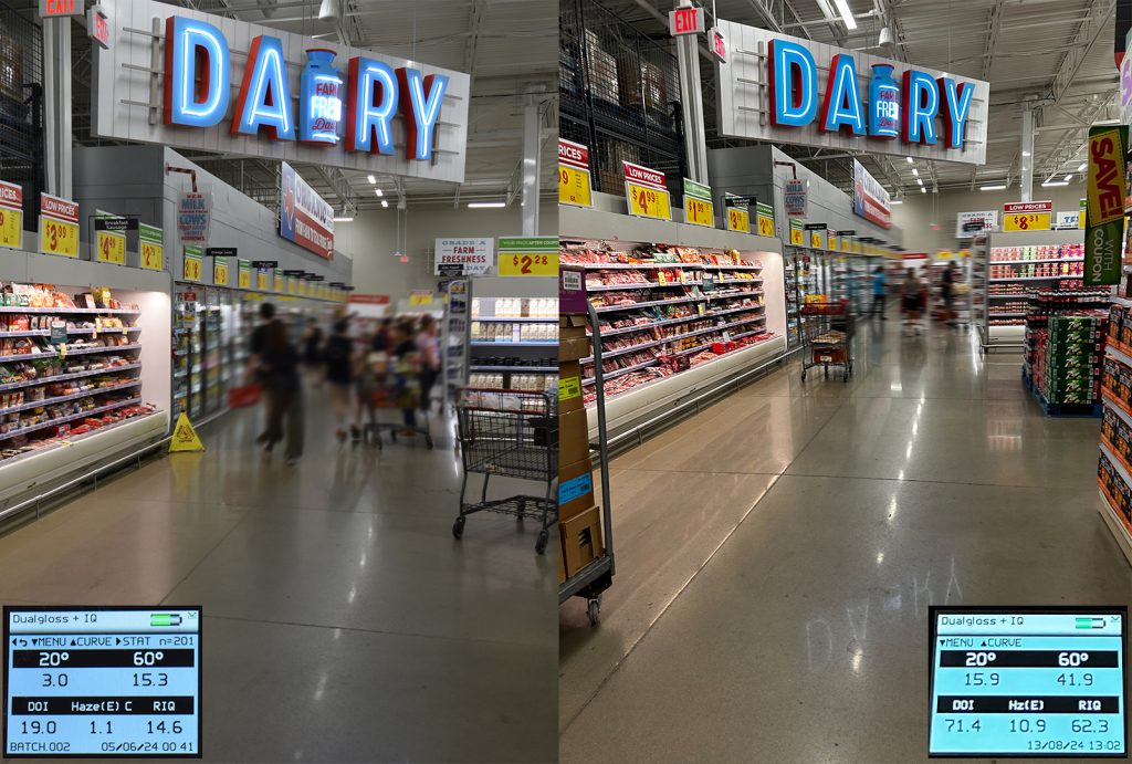 Grocery store before and after using the Tan Polish Tool