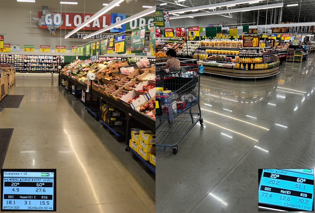 Grocery store before and after using the Tan Polish Tool