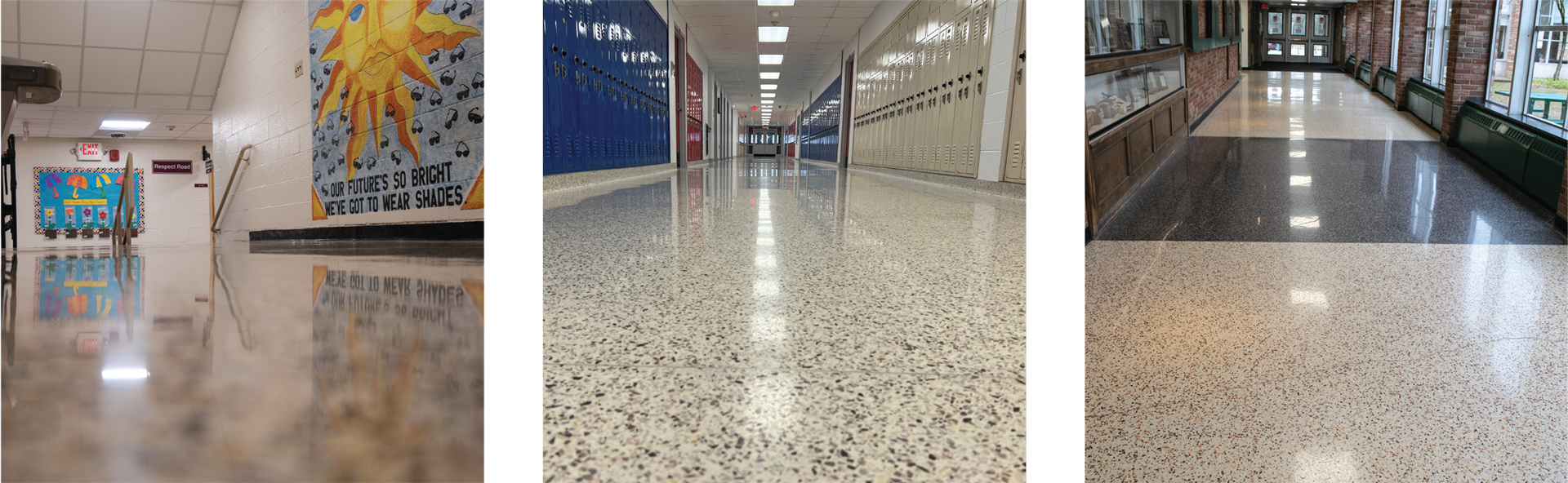 Shiny Terrazzo floors without the use of wax or any floor coatings